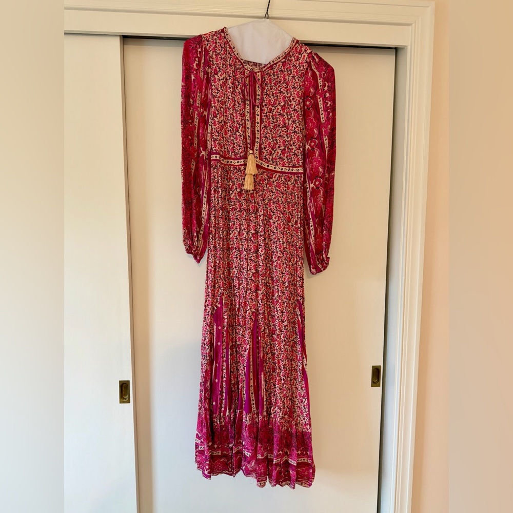Free People Bohemian Long Sleeve Pink Floral Maxi Dress - Size XS